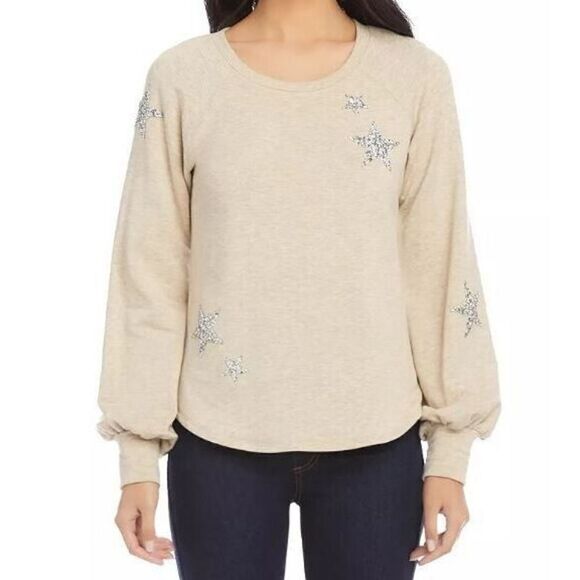 Karen Kane 3L24152 Women's Sz Small Beige Rustic Charm Embellished Star Top $128 - Picture 1 of 9